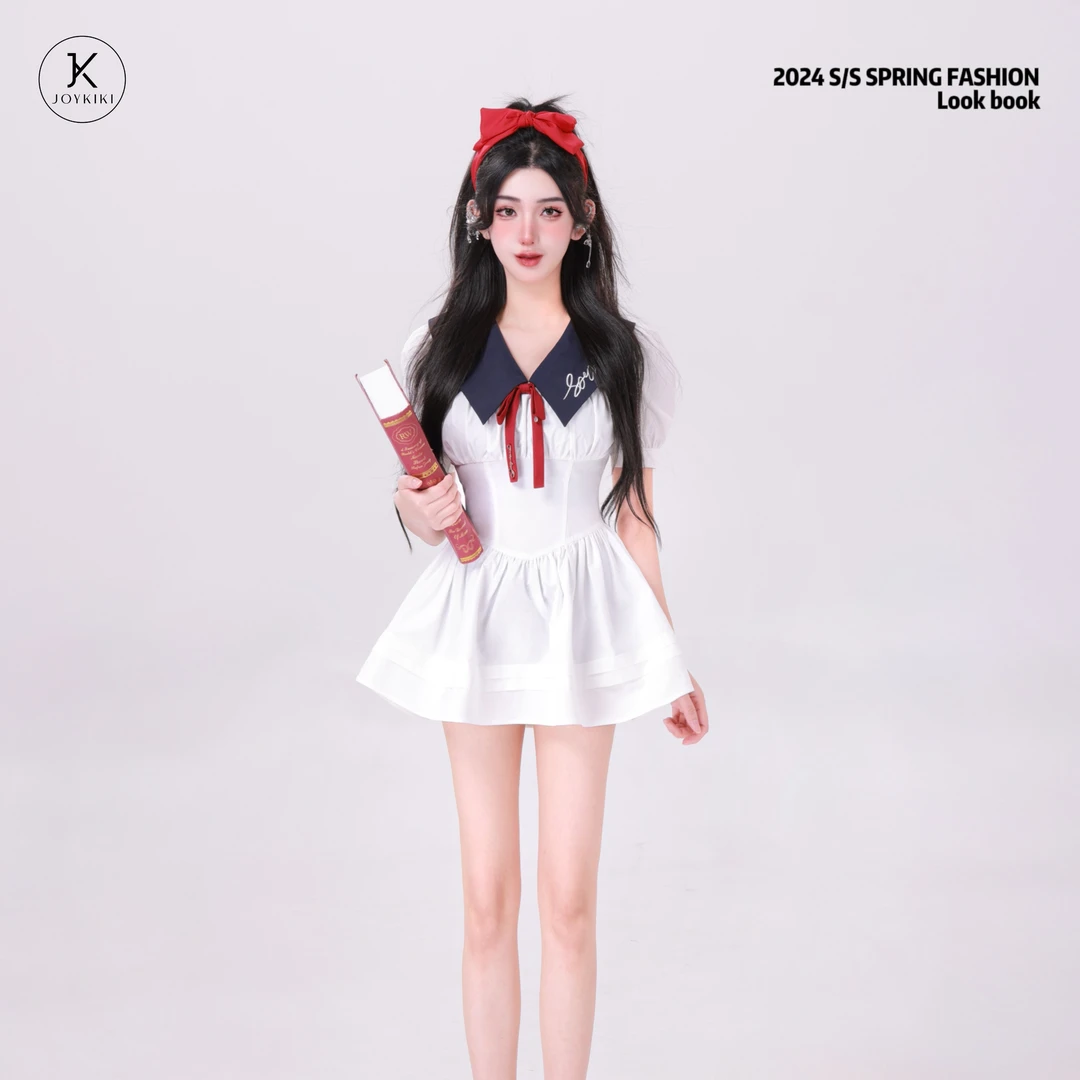 【JOYKIKI 清清!】【未知告白】夏季学院刺绣拼接少女连衣裙 J24B154