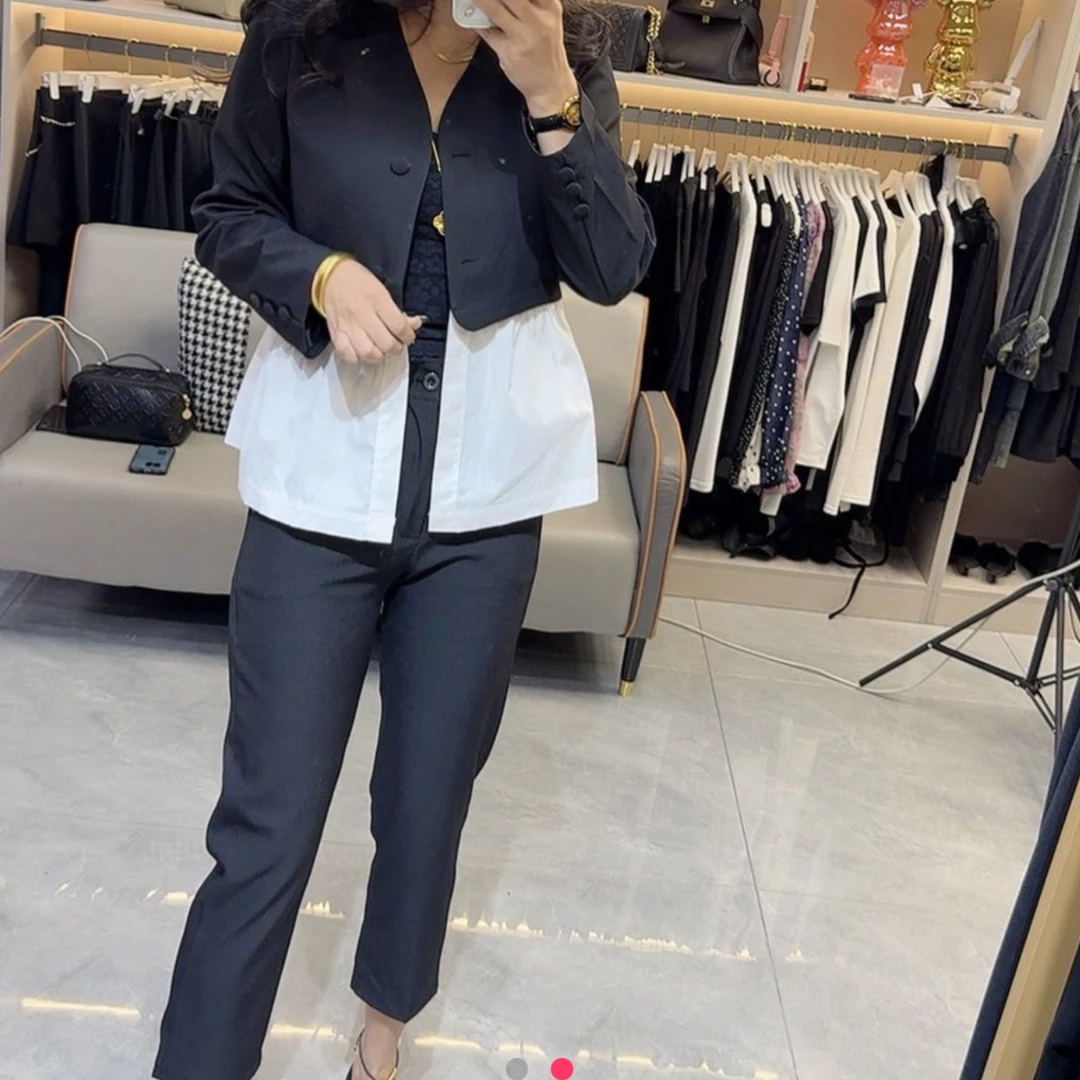 韩版时尚宽松拼接设计春秋新款女士西服外套
