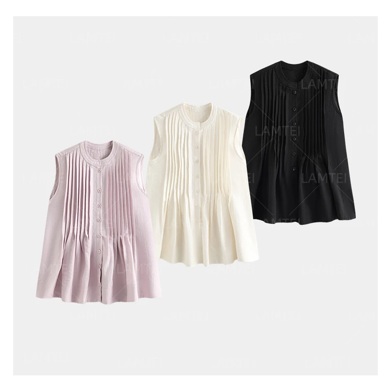 LAMTEI 兰地亚麻醋酸天丝混纺夏季老钱欧若风休闲无袖衬衫+长短裤