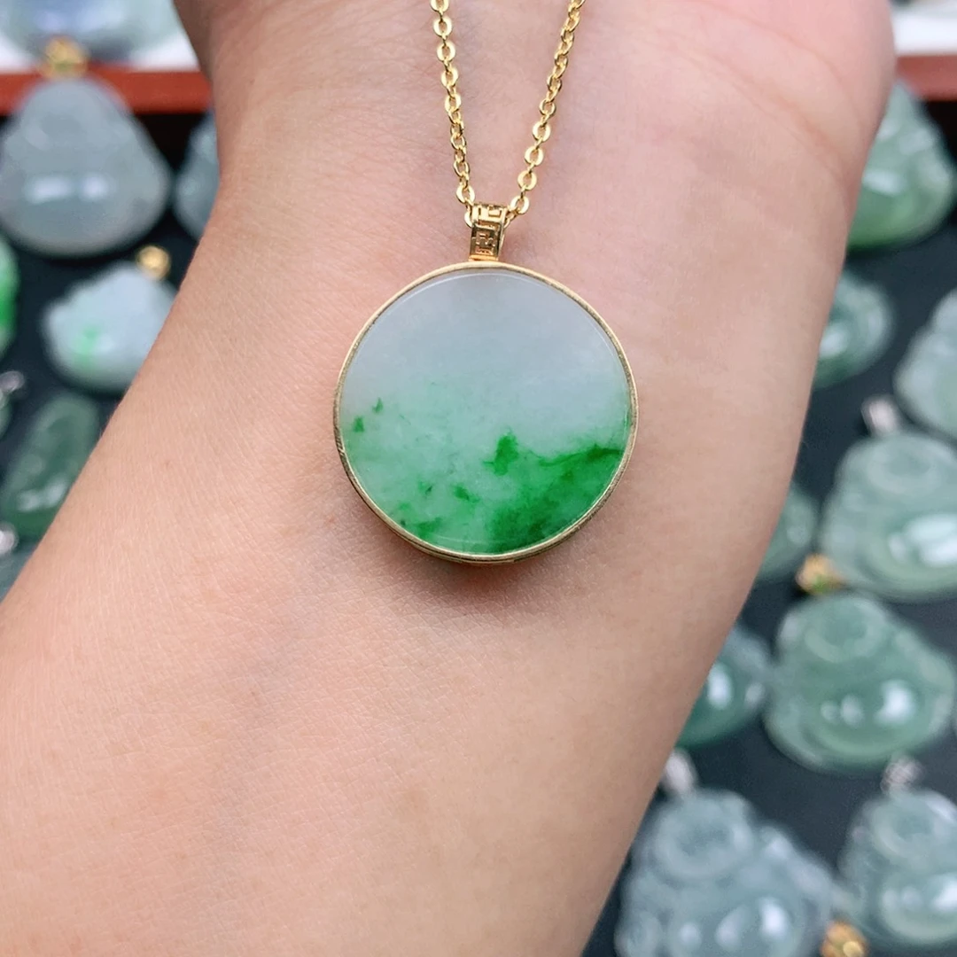 翡翠18K金镶嵌吊坠(不含链)