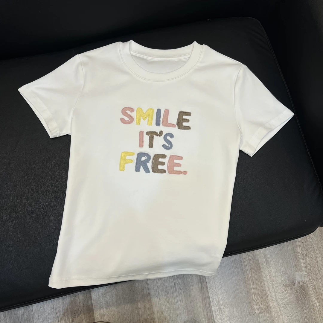 刺绣 2025夏季新款圆领短袖T恤百搭显瘦上衣女时尚休闲印花