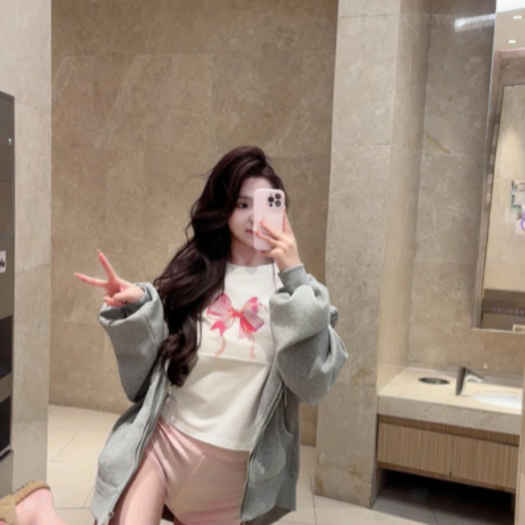 明星同款蝴蝶结减龄时尚百搭韩版显瘦印花T恤