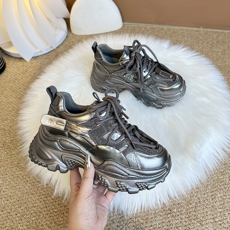 松糕厚底老爹鞋女秋冬季2025新款小个子加绒百搭休闲鞋防滑运动鞋