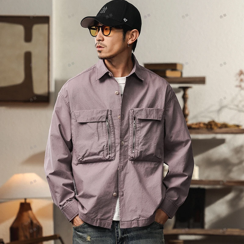 赤单6101工装风重磅工装衬衫男式夹克百搭新款宽松翻领外套春季