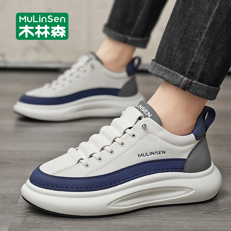 木林森男鞋2025新款秋季休闲板鞋男厚底增高运动青少年百搭小白鞋