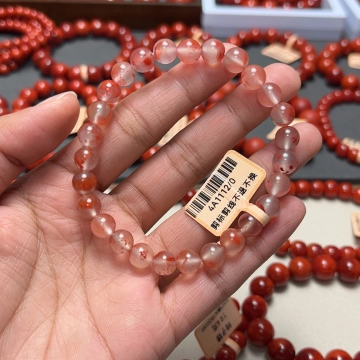 南红玛瑙未镶嵌手串7+mm冰飘圆珠手串