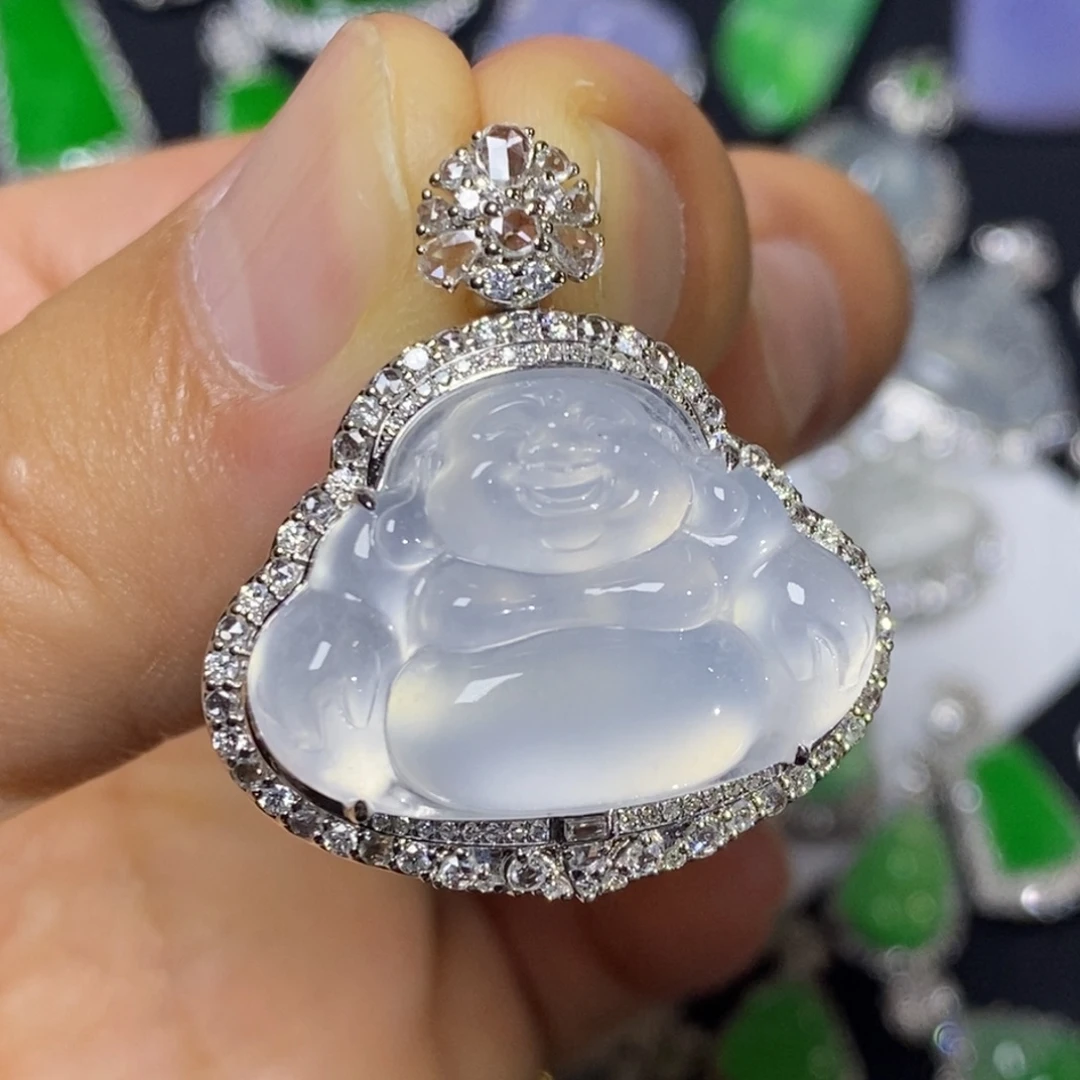 翡翠18K金镶嵌吊坠(不含链)佛公