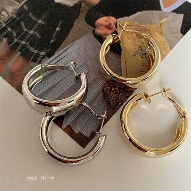 合金耳饰 金属感圆圈耳环耳圈欧美风高级感潮冷淡风时尚简约耳饰