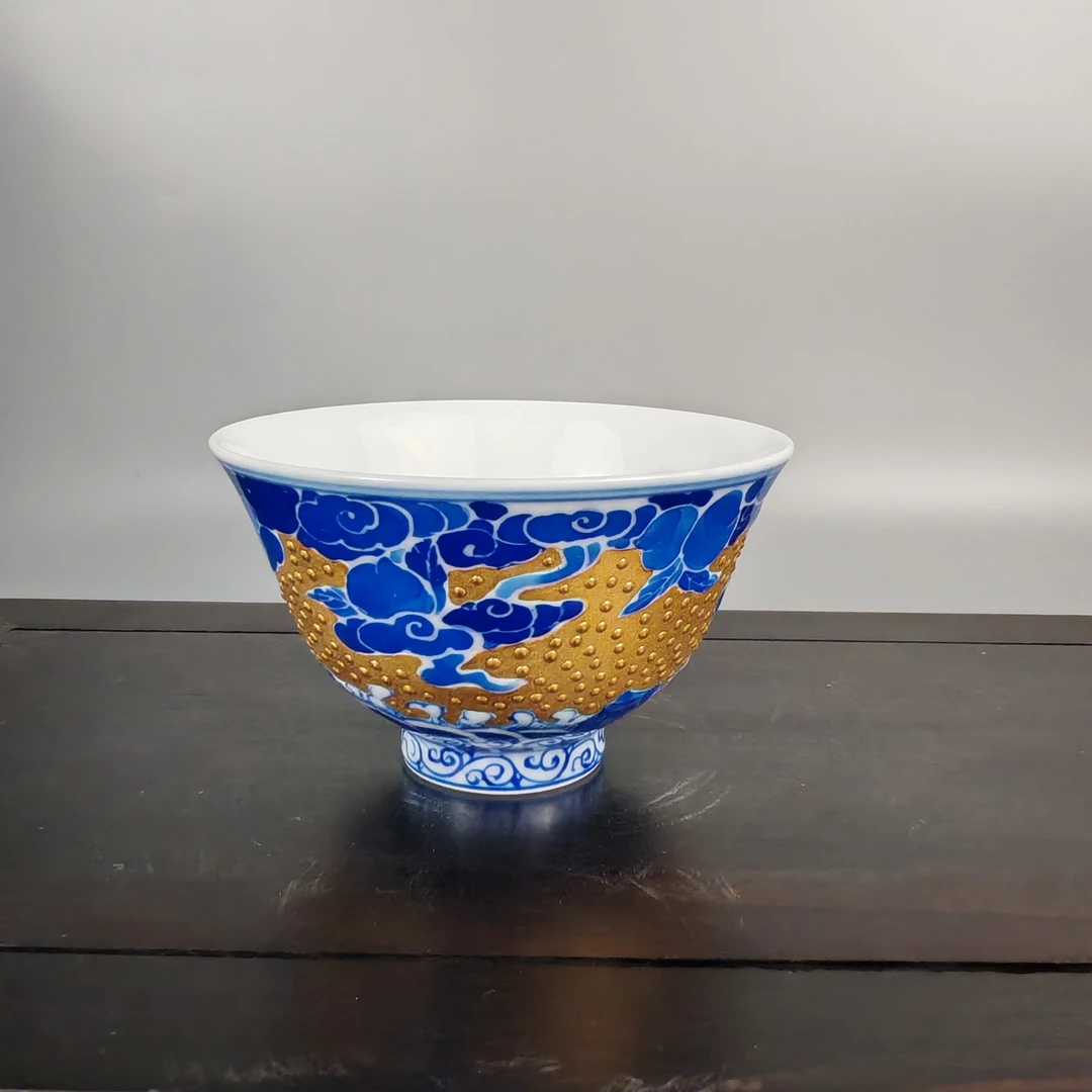 景德镇陶瓷茶器青花瓷描金纯手绘主人杯手工