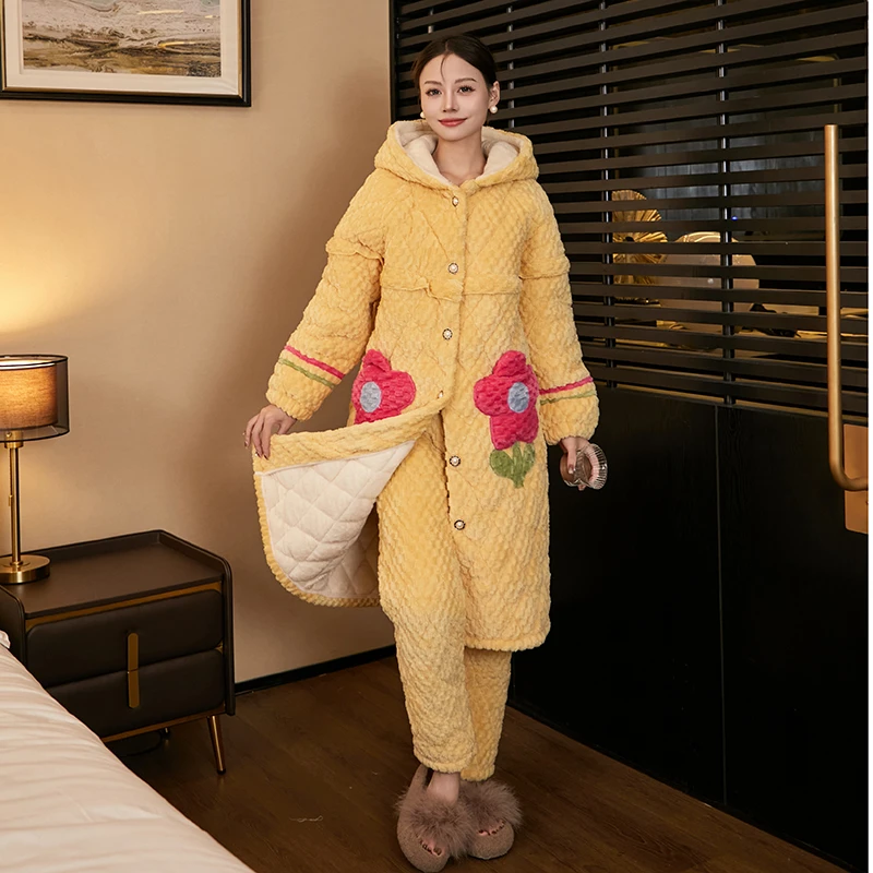 P1008时尚加绒加厚保暖套装女士睡衣家居服可外穿