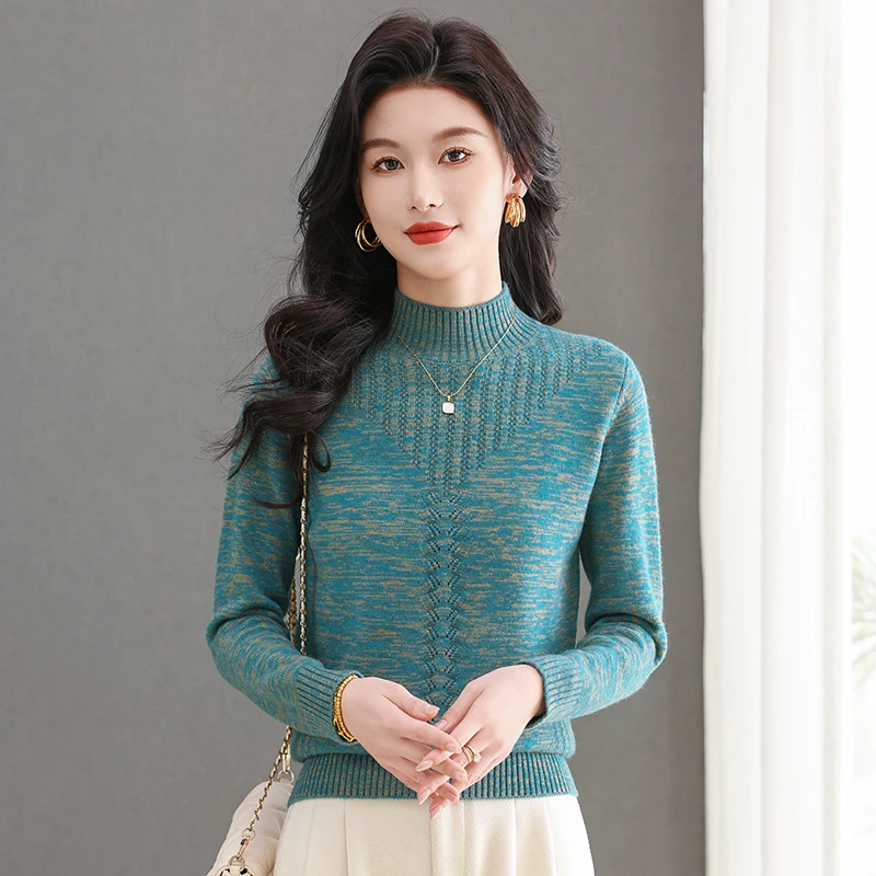 秋冬半高领毛衣时尚气质显瘦保暖遮肚内搭宽松洋气加厚女士打底衫