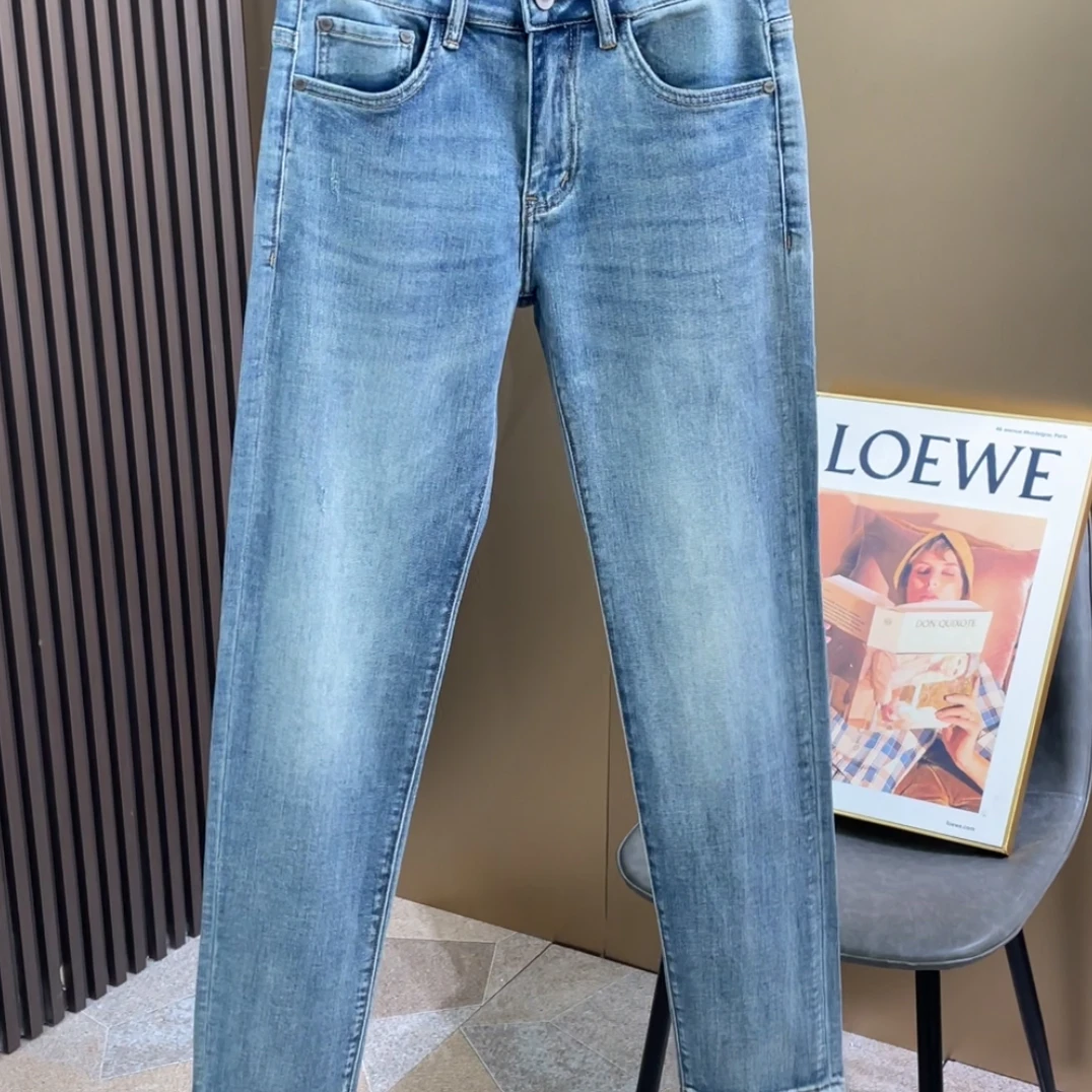 2025夏季薄款男士牛仔裤高端欧货蓝色百搭弹力修身小直筒裤