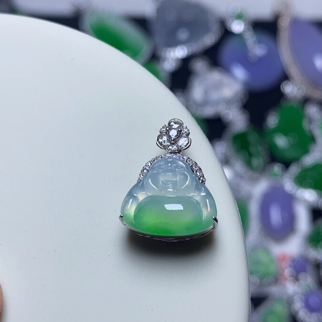 翡翠18K金镶嵌吊坠(不含链)佛