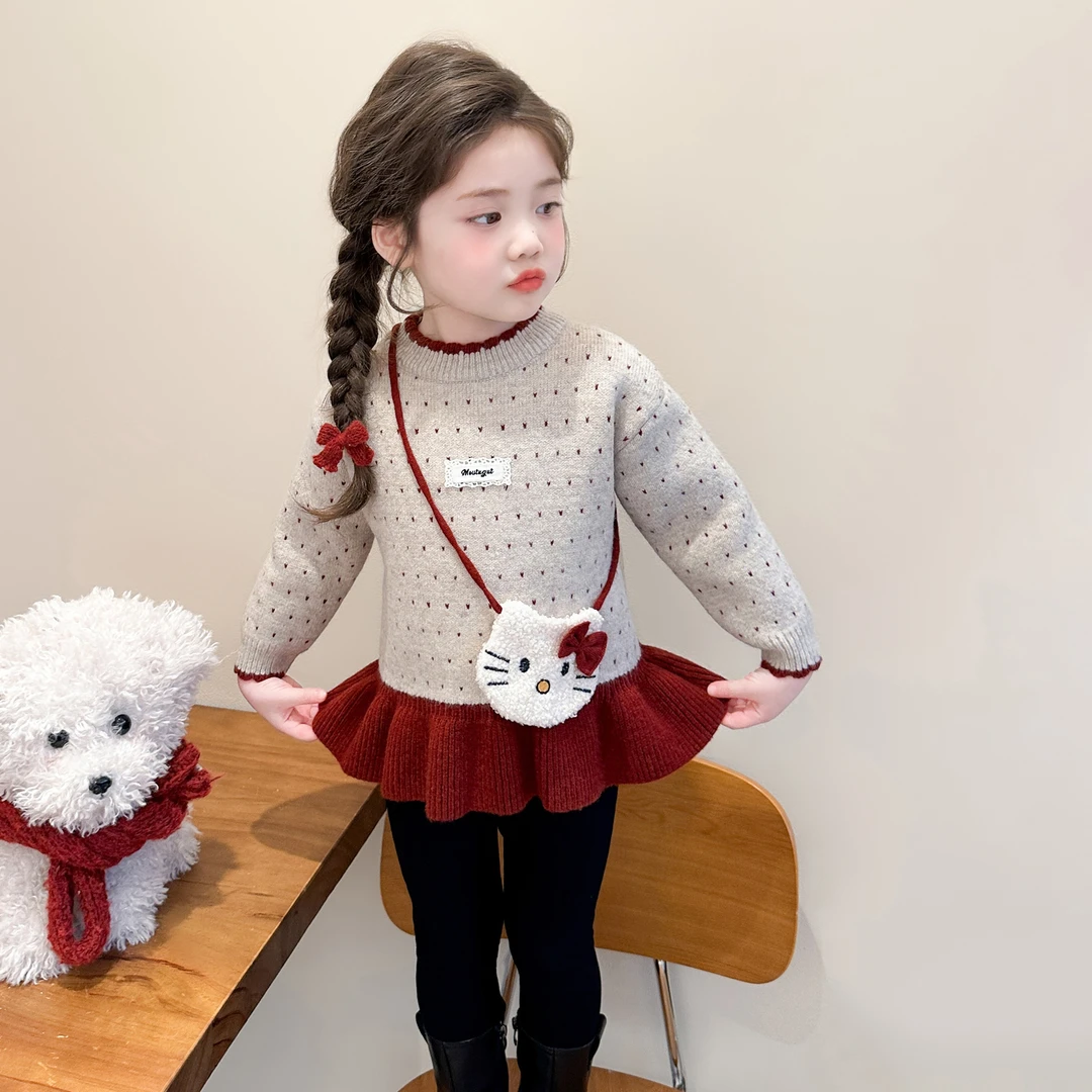 女童卡通毛衣儿童秋冬装新款圣诞礼物新年装女宝宝冬季加厚针织衫