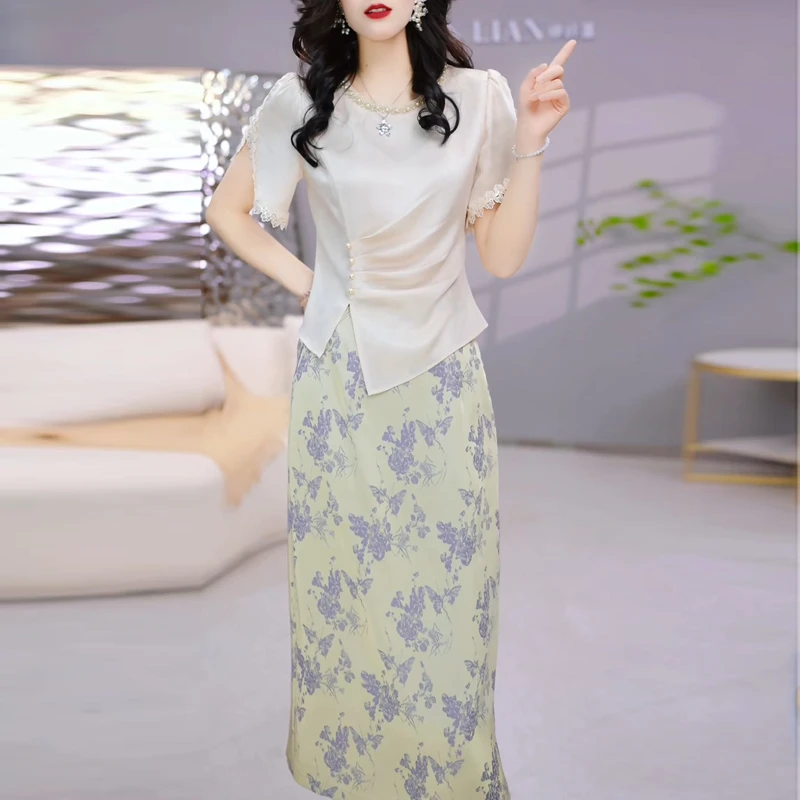 高级气质时尚优雅连衣裙套装2025年夏季新款洋气上衣半身裙两件套