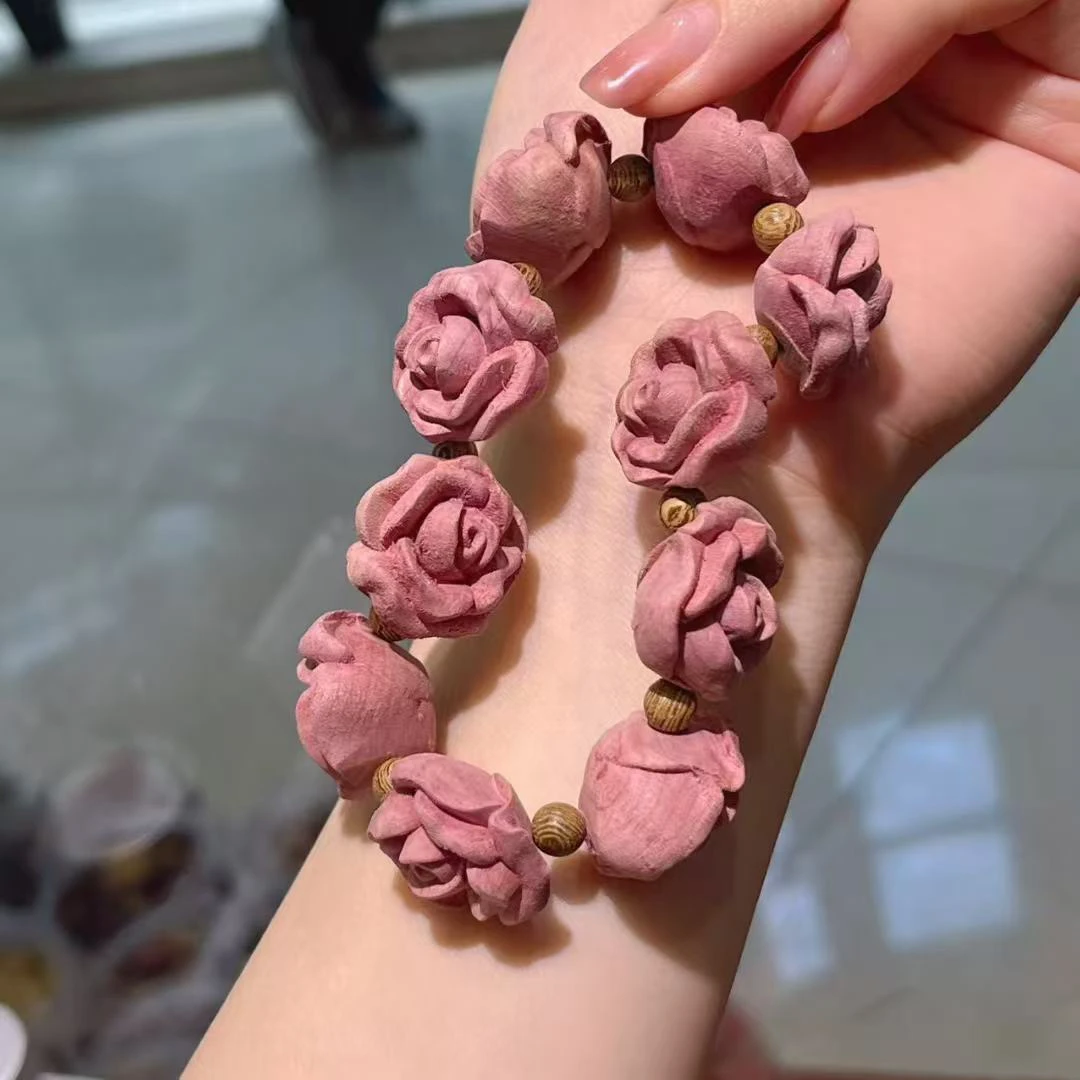 新款血柏木玫瑰花开手串文玩搭配手串
