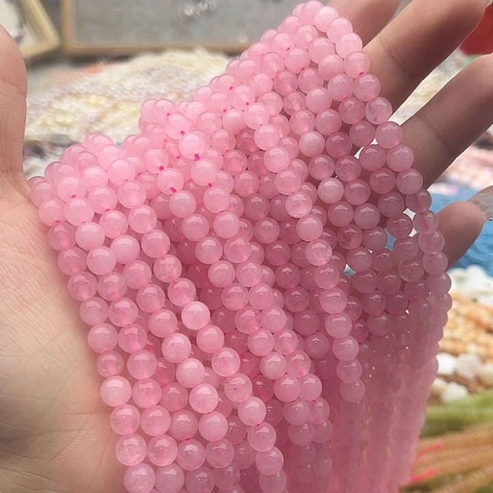 玛瑙/玉髓珠宝半成品未镶嵌2条6mm左右粉晶珠