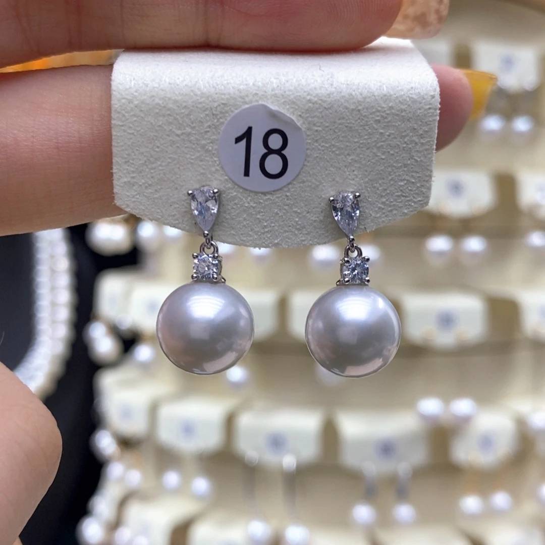 银S925镶嵌淡水珍珠耳饰