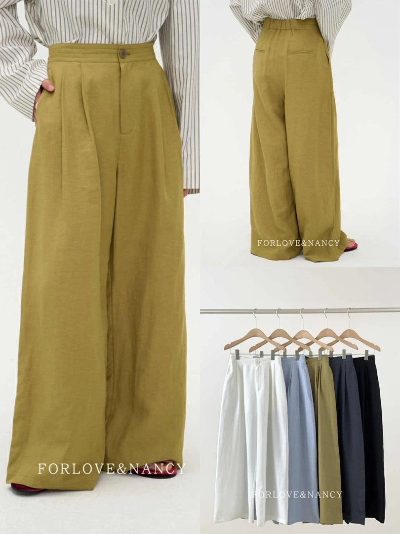 【FN】22540韩系简约纯色天丝亚麻拖地感直筒休闲裤
