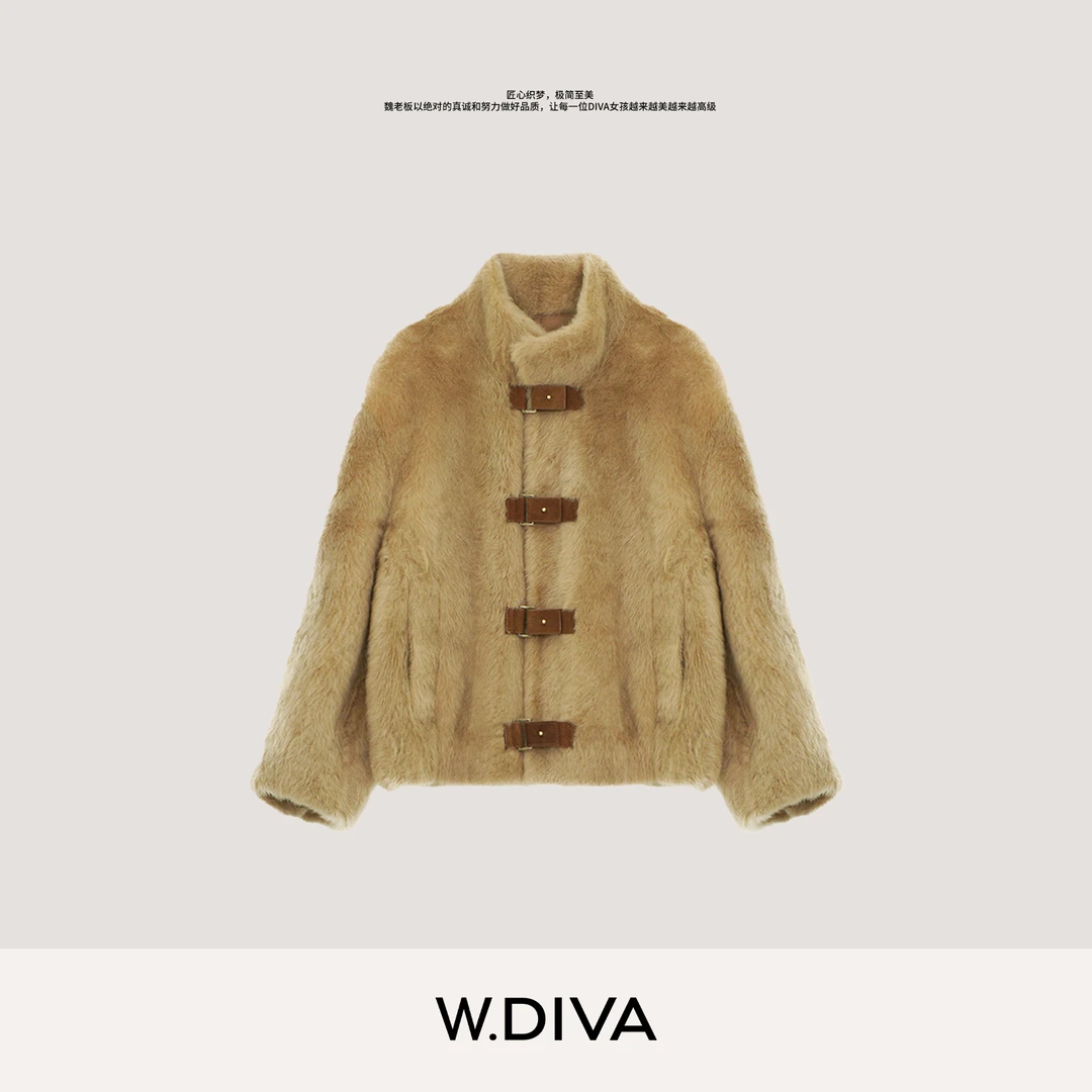 W.Diva【伟大的作品】法国进口拉贡皮毛一体洋气立领外套4C0222102