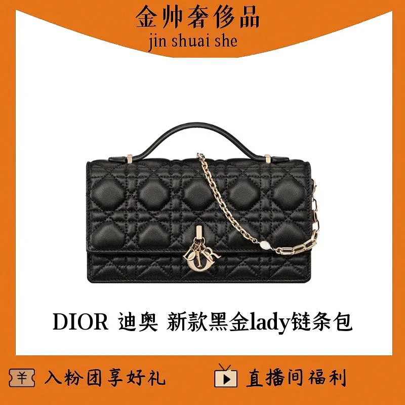 99新 DIOR/迪奥 新款/黑金/lady/手提/链条包/单肩包/B6617