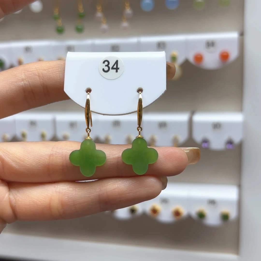 和田玉银S925镶嵌耳饰