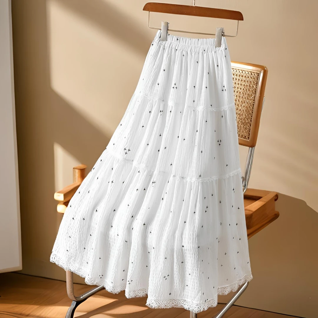 法式时尚雪纺碎花半身裙女夏新款拼接芭蕾风花边蛋糕裙a字长裙子
