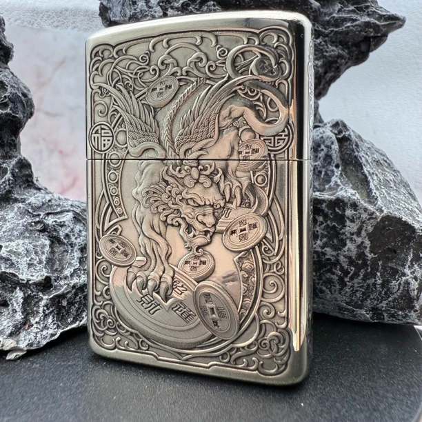 ZIPPO打火机九钱貔貅纯白铜套壳3D浮雕DYJ1