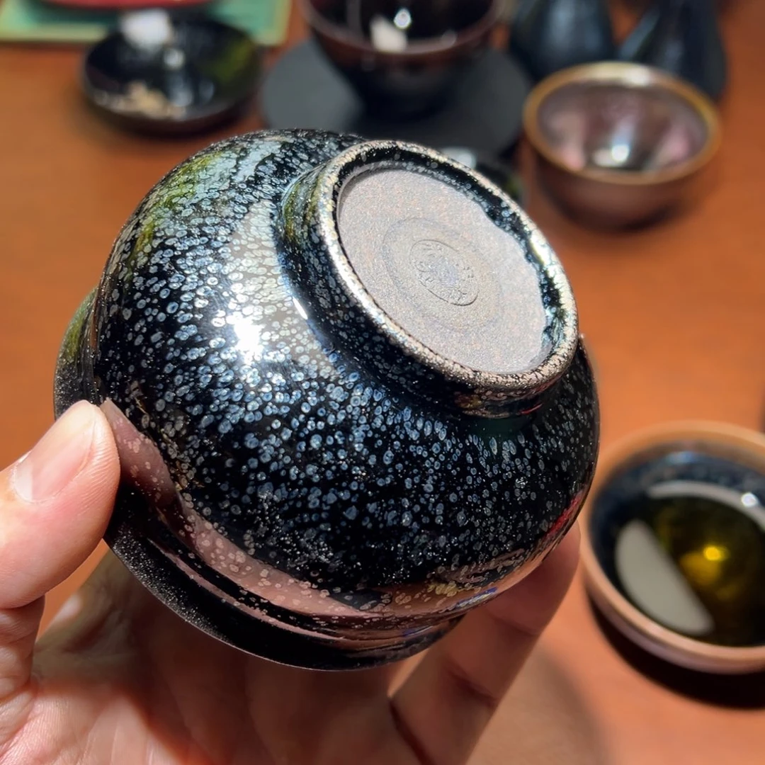 茶盏黑底银滴主人杯建窑建盏茶盏