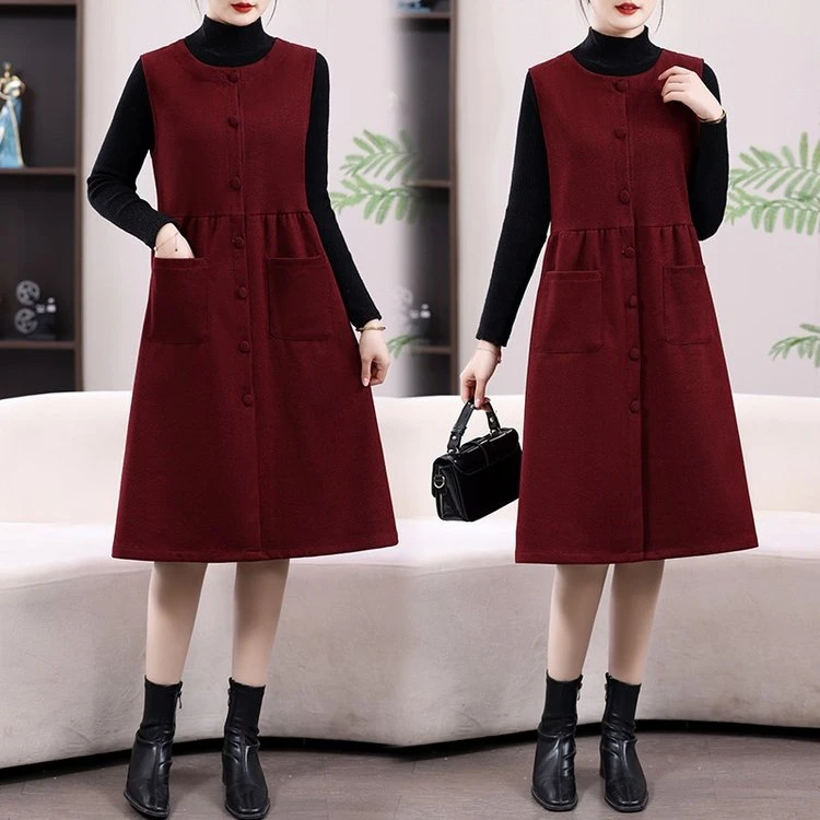 2025春季无袖人字纹提花呢料简约气质轻奢时尚休闲百搭马甲裙1852