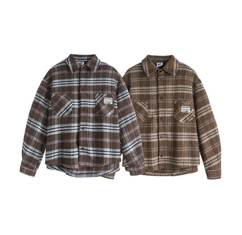 秋季复古格子衬衫休闲外套宽松w1343