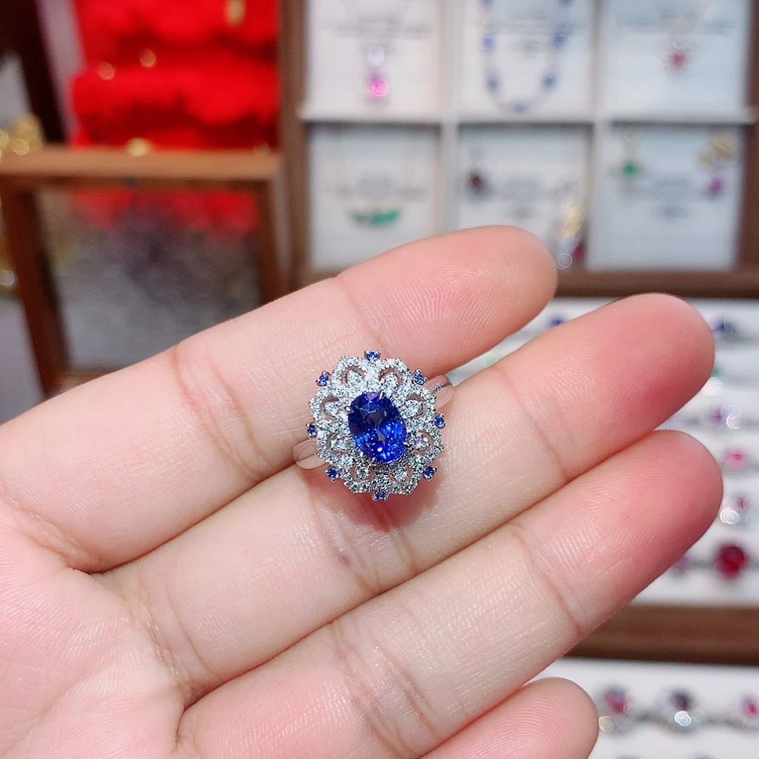 戒指蓝宝石18K金镶嵌1.57ct/七天无理由