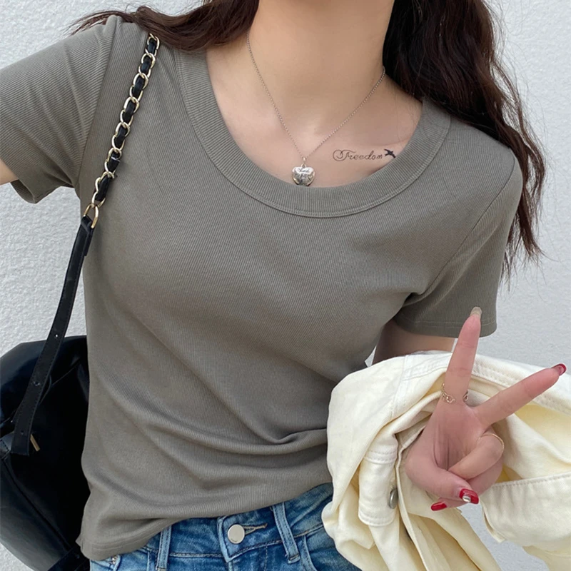 时尚百搭短袖T恤春夏季纯色打底