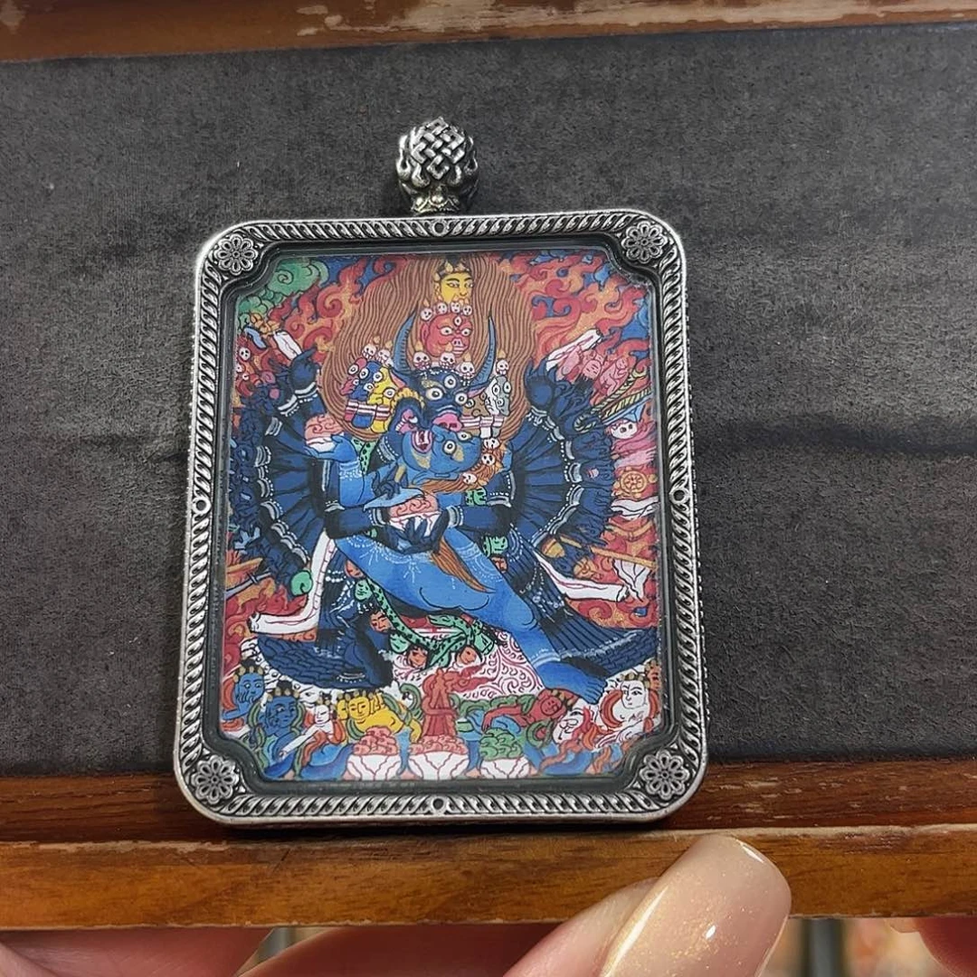 吊坠手绘双身大威德唐卡