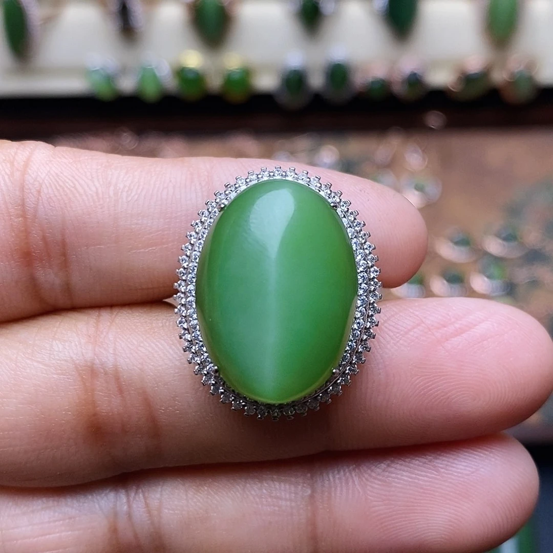 和田玉（碧玉）银S925镶嵌吊坠(不含链)戒指