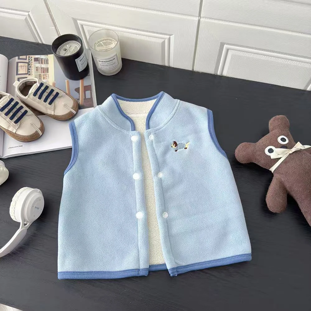 新款韩版加绒马甲男女宝宝秋冬季洋气坎肩马甲萌趣.