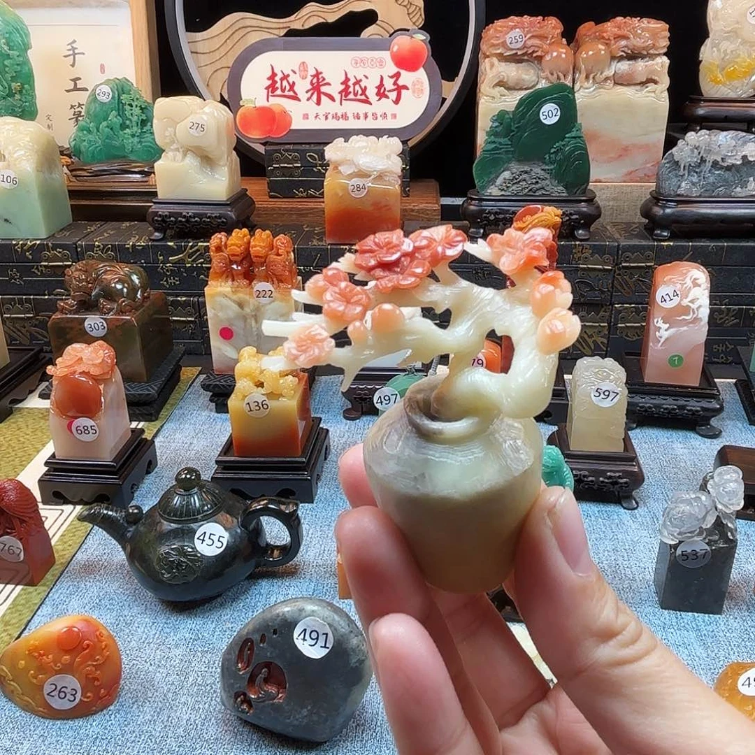 印石寿山石梅花花瓶8