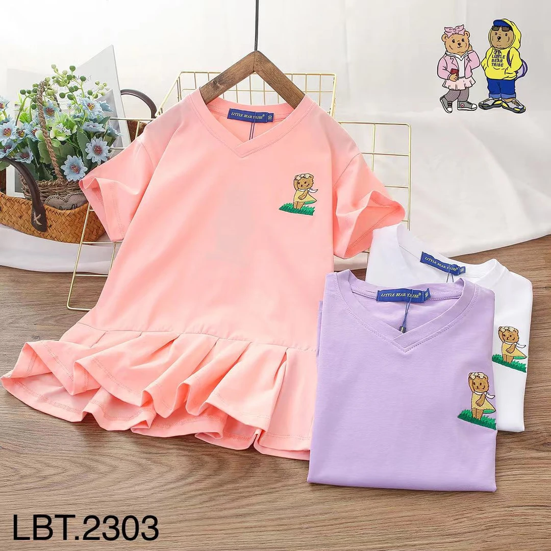 2025夏季新款小熊部落儿童百褶裙舒适女童休闲卡通刺绣裙子