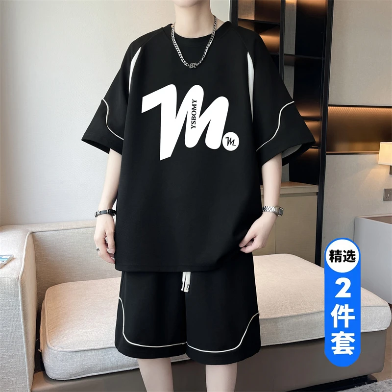 夏季青少年学生时尚短袖T恤套装潮流帅气休闲运动百搭男生两件套