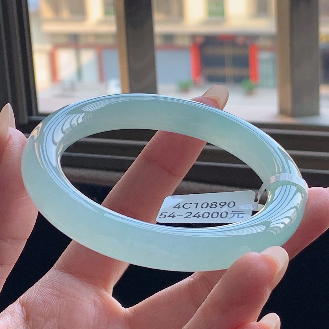 缅甸天然A货翡翠54圈甜绿冰透洒金圆条手镯飘绿美人镯