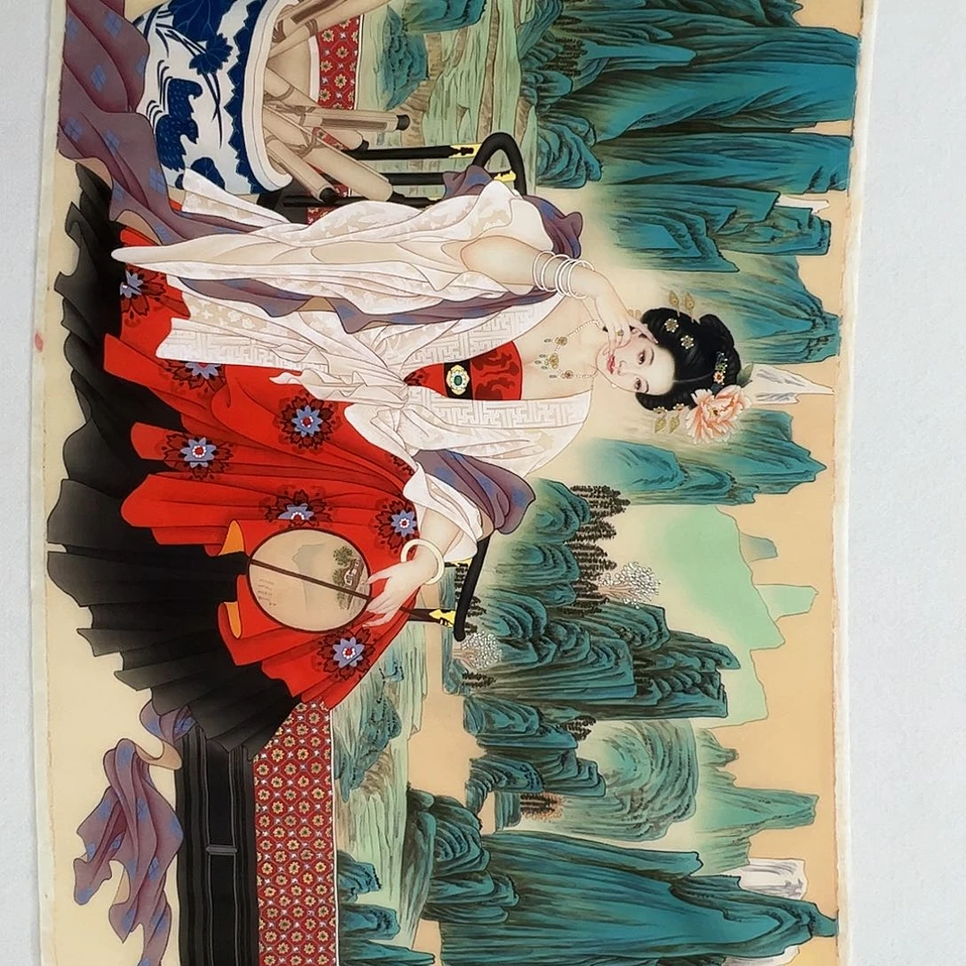国画工笔人物画绢本