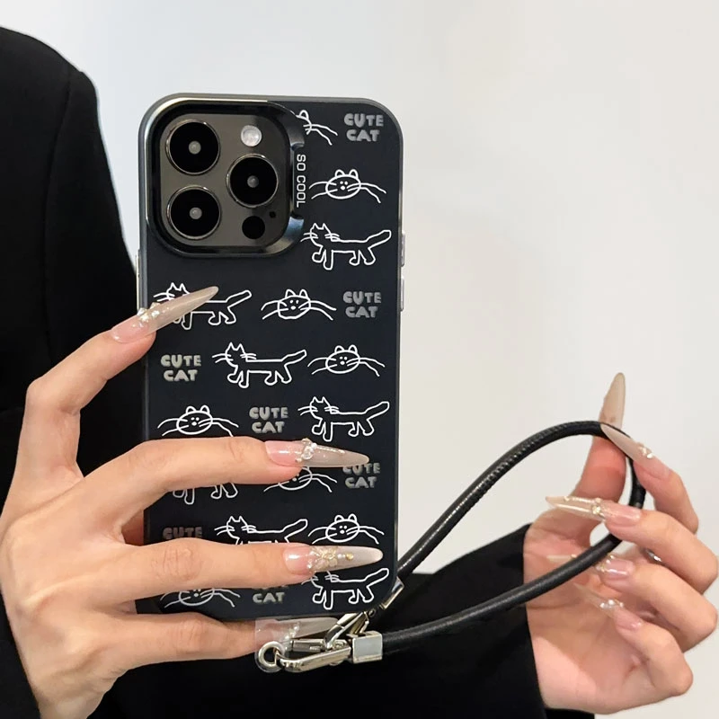 ins线条猫咪适用苹果16PROMAX手机壳IPHONE14小众简约华为P70防摔
