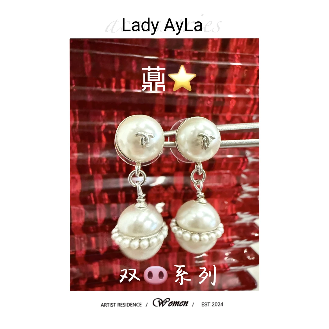 925银仿珍珠耳饰 字母C双珠珠轻奢时尚耳钉AL9226