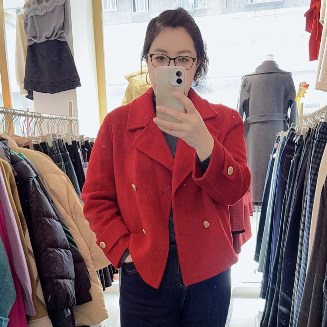 衣念染染❤️时尚潮流西装领双面呢短款小个子毛呢百搭外套