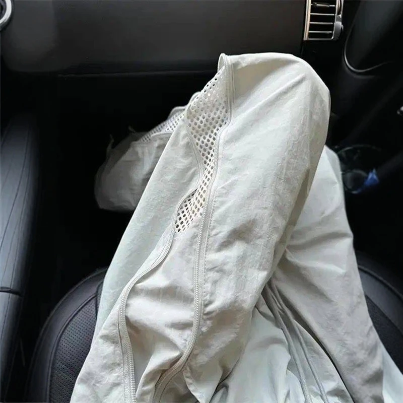 网格冰丝速干裤子男款夏季薄款侧边拉链工装裤户外骑行降落伞兵裤