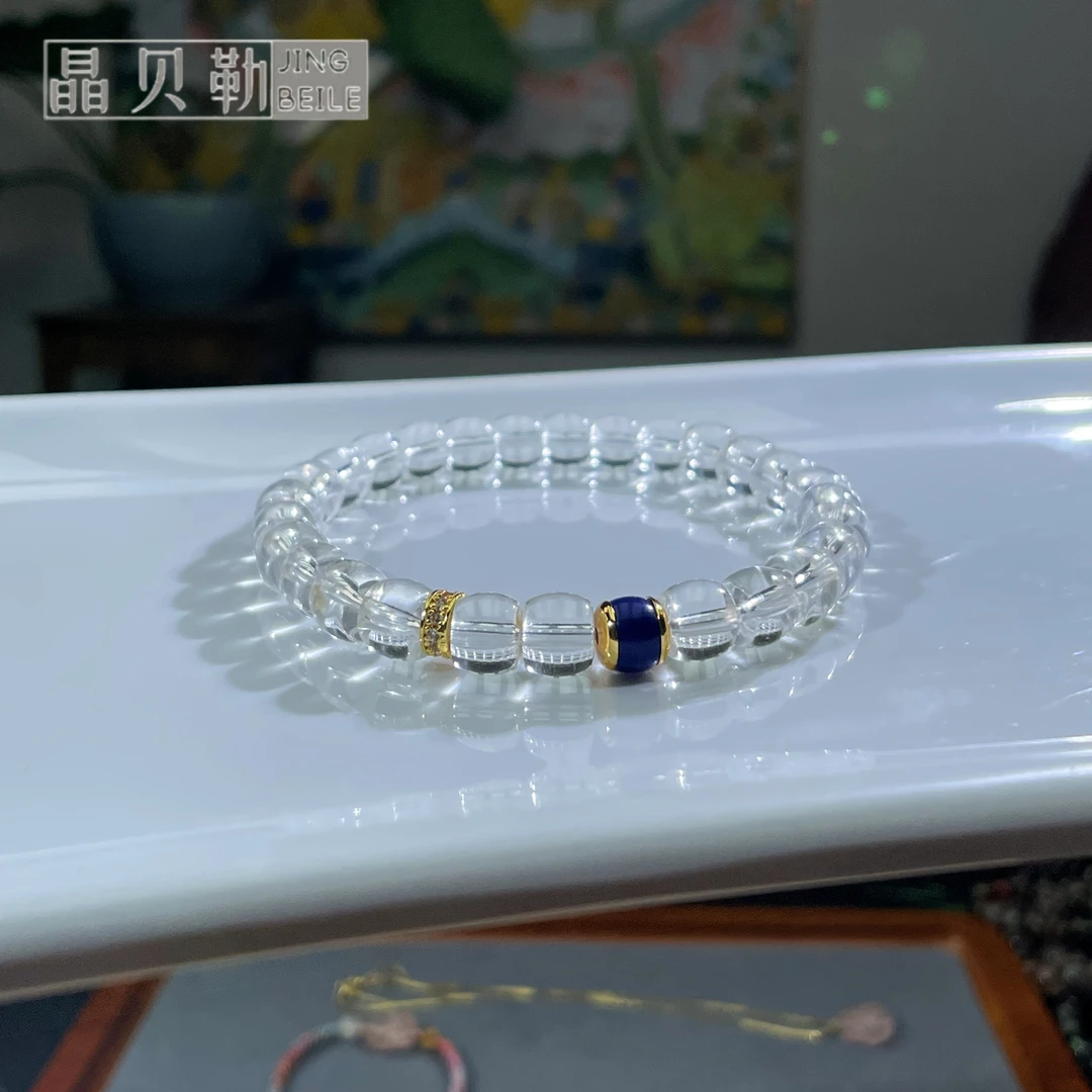 原创DIY天然精工巴西双A白水晶老型珠直切手链文玩手串
