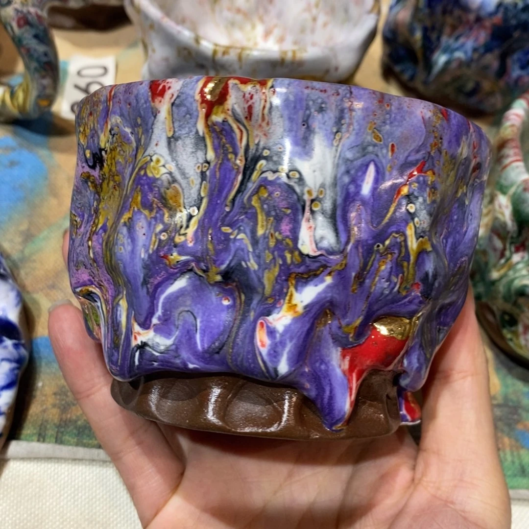 瓷片静紫色沐焰杯水杯志野烧大容量主人杯