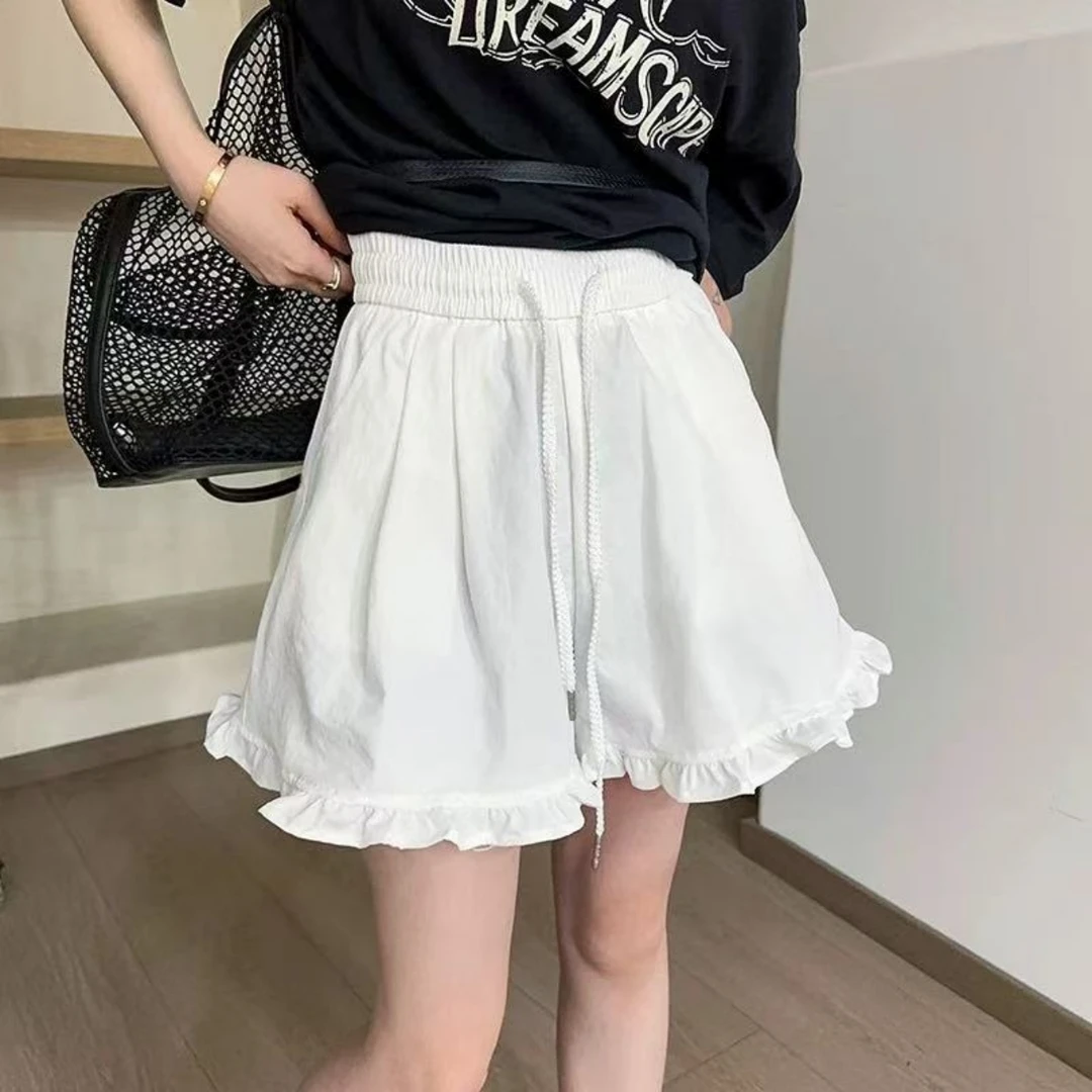 Manmi  木耳边拼接松紧腰休闲短裤  25058（K4）