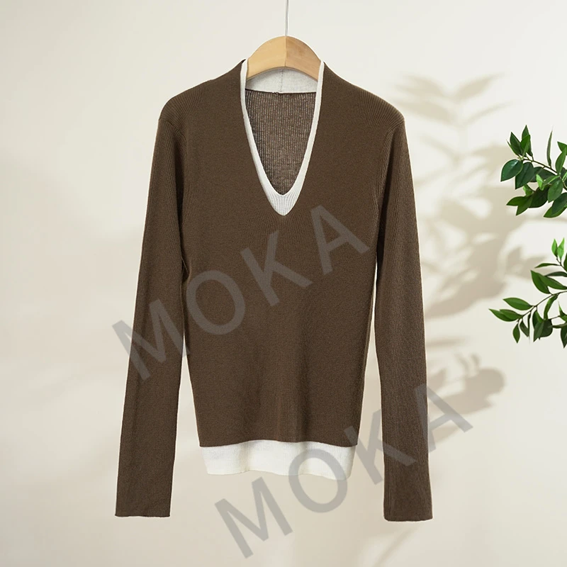 外贸精纺60支16针扬子纱假两件V领女士毛衣（241501）2011