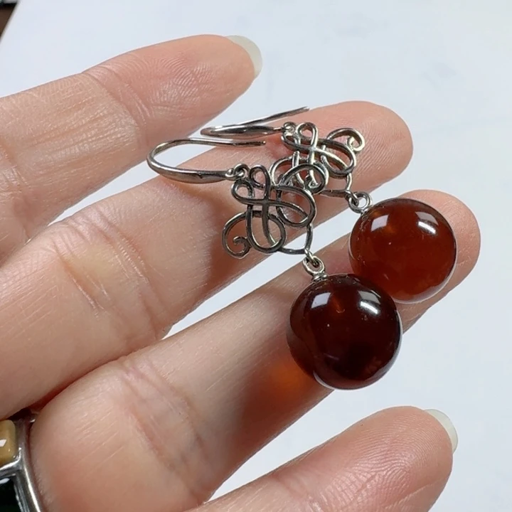 琥珀未镶嵌耳饰天然琥珀